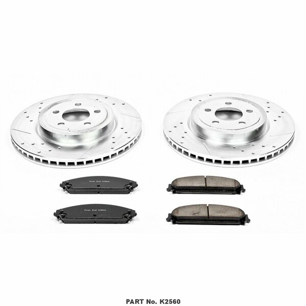 Powerstop Carbon Fiber Ceramic Brake Pads, 13.58" Silver Zinc Plated Cross-Drilled And Slotted Rotor K2560